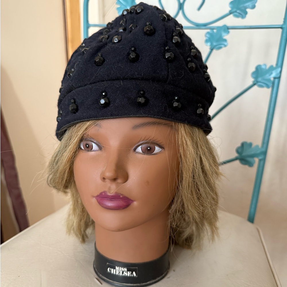 Chic Black Beaded Women's Hat